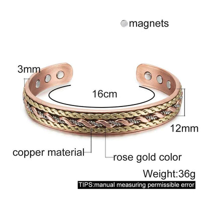 Vinterly Pure Copper Bracelets Magnetic Twisted Cuff 12mm Rose Adjustable Health Energy High Magnets Bangles Resizable Jewelry