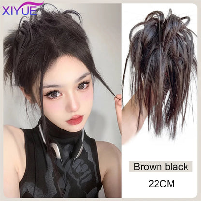 XIYUE Synthetic Messy Hair Bun Tousled Hairpiece Elastic Band Chignon Curly Scrunchie Updo Cover Hair Tail for Women Pink - AMULET RING STORE