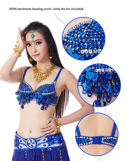 Sexy Women's Beaded Grape Shape Sequins Embellished Chrysanthemum Bra B/ C Cup Belly Dance Underwear Push-up  Dancing Lasdy Top