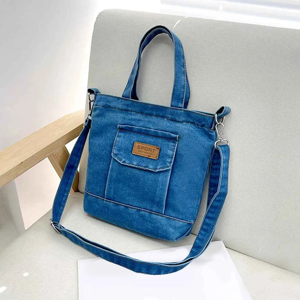 Women Stylish Tote Handbag Denim Shopper Shoulder Handbag Large Capacity Adjustable Straps with Pockets Daily Handbag and Purse