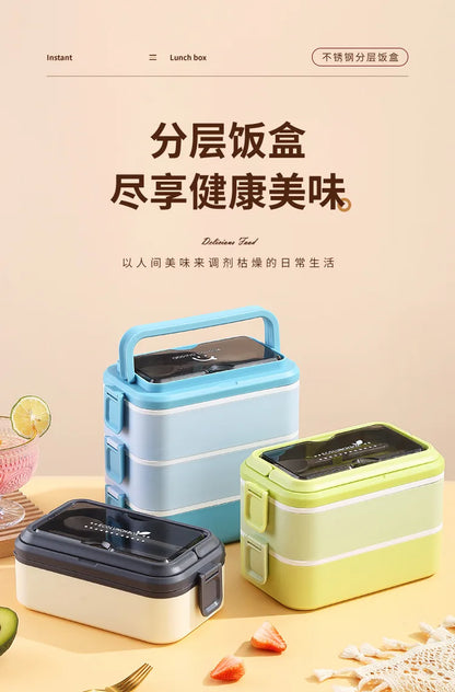 304 stainless steel lunch box for kids adult portable Microwavable insulated bento compartment multilayer food storage container - AMULET RING STORE