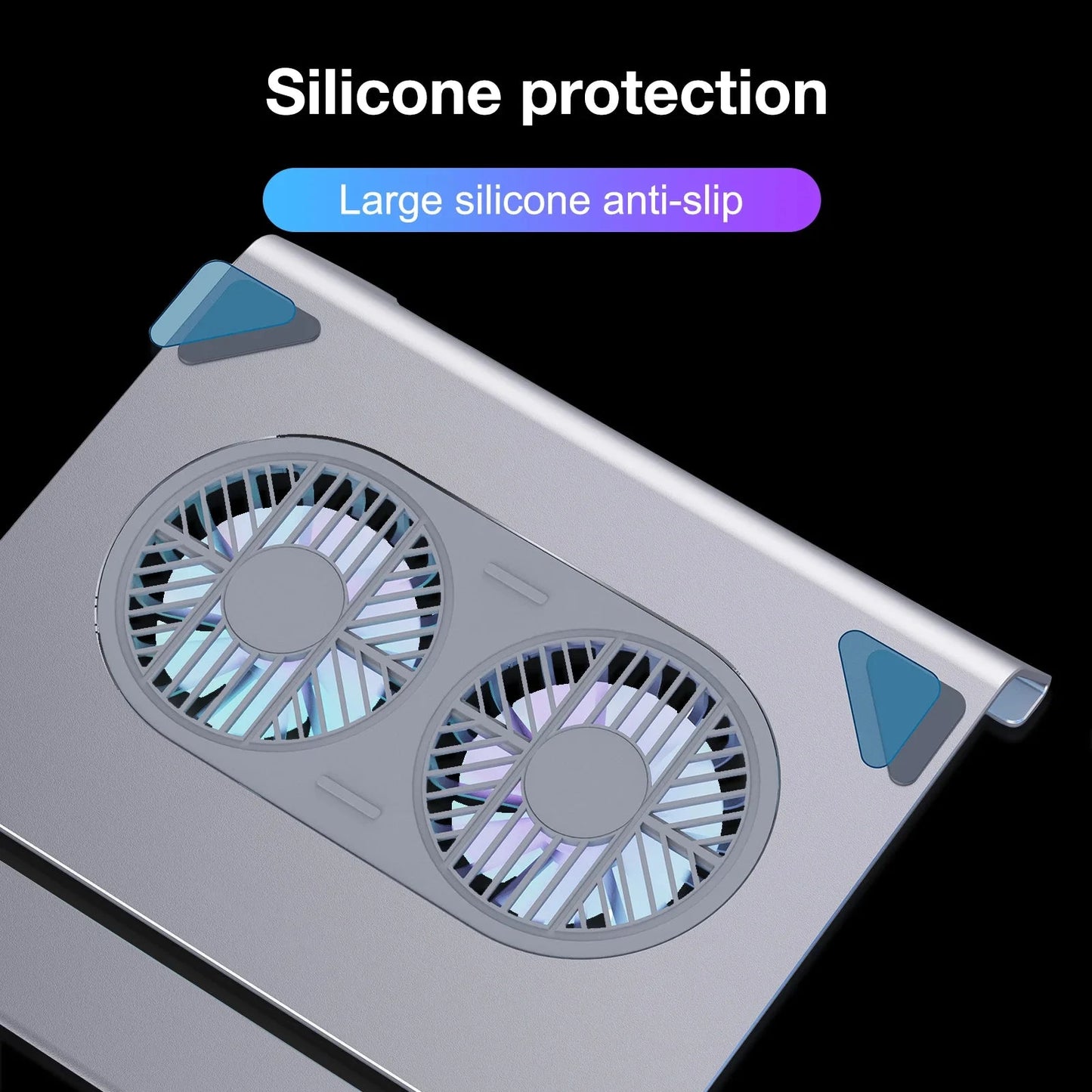 2 High - Speed Fan Aluminum Laptop Cooler with Pad, Adjustable Stand, for 10 - 15" Laptops - AMULET RING STORE