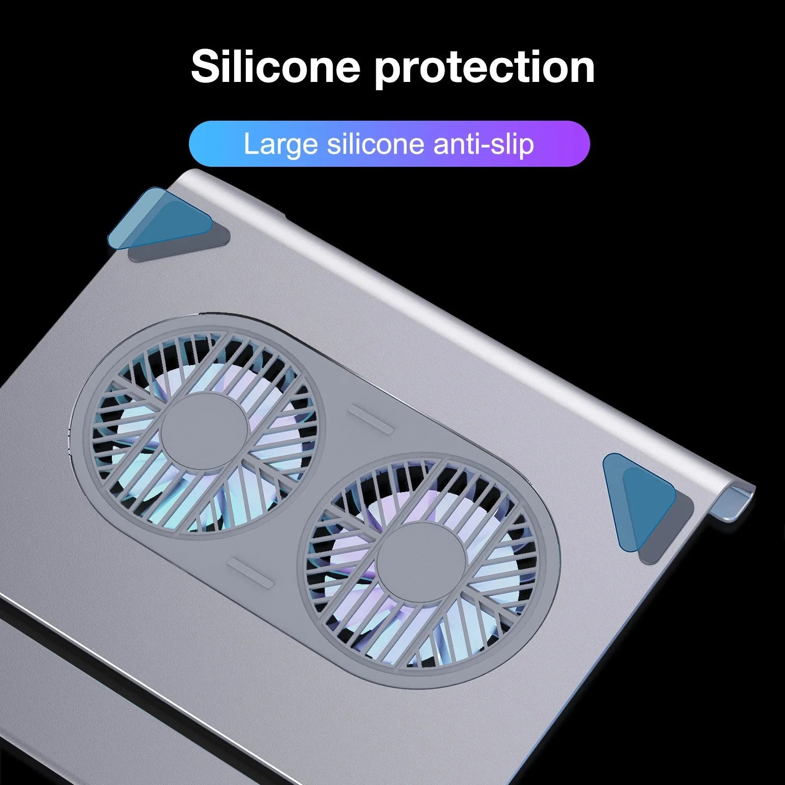 2 High - Speed Fan Aluminum Laptop Cooler with Pad, Adjustable Stand, for 10 - 15" Laptops - AMULET RING STORE