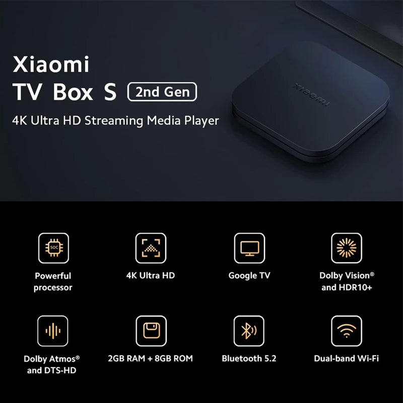 Xiaomi TV Box S 2nd Gen 4K Ultra HD Streaming Media Player Google TV Box WiFi Bluetooth 5.2 Dolby Vision HDR10+ TV Play Box - AMULET RING STORE