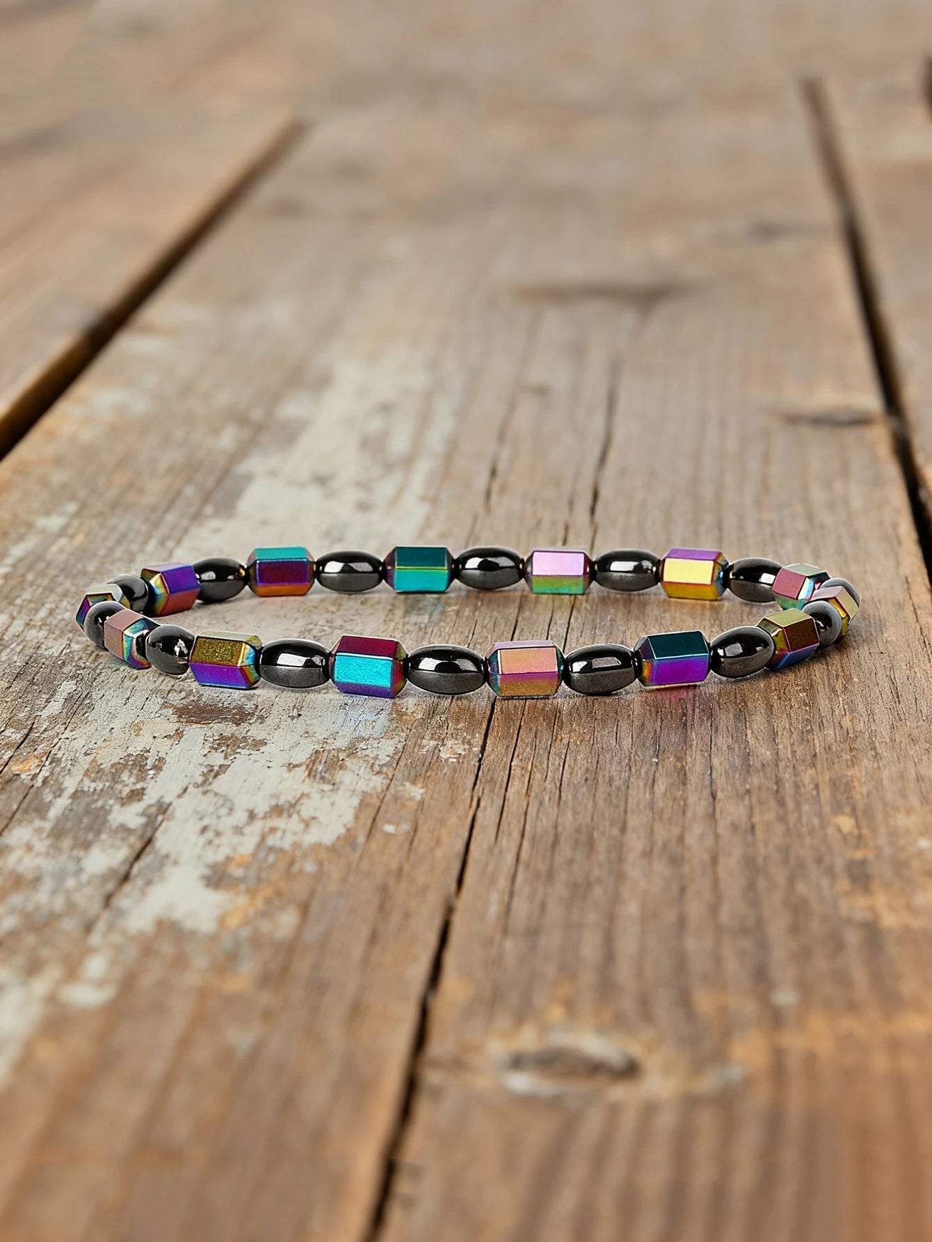 Hematite & Red Tiger's Eye Bracelet Men Natural Stone Cylinder Bead for Energy Protection Reiki Charm Courage Jewelry Women Gift