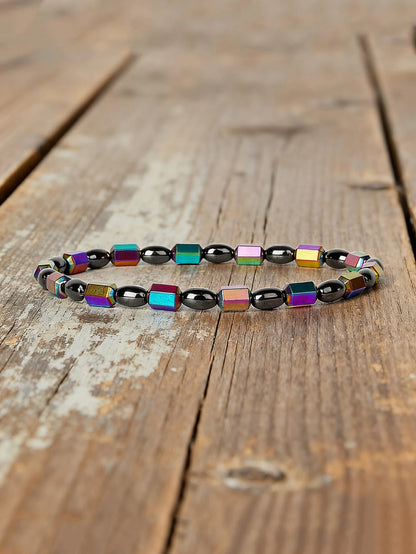 Hematite & Red Tiger's Eye Bracelet Men Natural Stone Cylinder Bead for Energy Protection Reiki Charm Courage Jewelry Women Gift