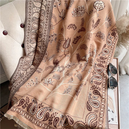 Winter Scarf Women Soft Cashmere Warm Pashmina Ethnic Blue Bird Print Scarves Wraps Thick Shawl Bufandas Tassel Stoles Hijabs - AMULET RING STORE