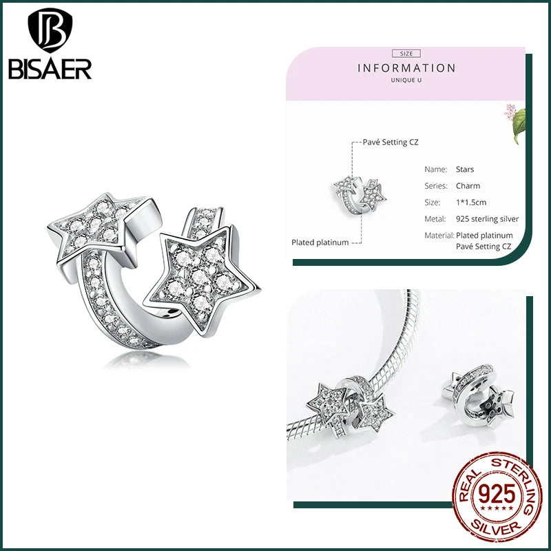 BISAER 925 Sterling Silver Charm Ocean Style Fish Dolphin Mermaid Shell Blue CZ Bead For Necklace&Bracelet DIY Fine Jewelry Gift - AMULET RING STORE