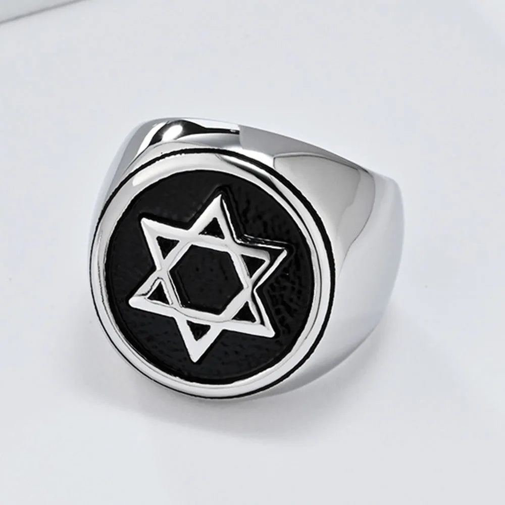 Retro Six-pointed Star Titanium Steel Ring, Men's Niche Personality Solomon Seal Rings
