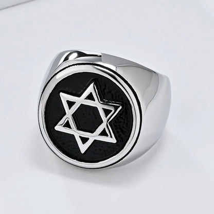 Retro Six-pointed Star Titanium Steel Ring, Men's Niche Personality Solomon Seal Rings