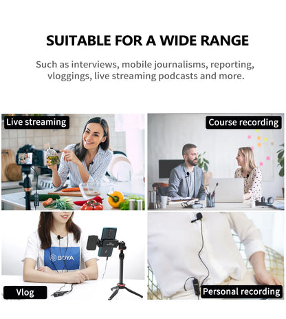 BOYA BY-M1 Condenser Lavalier Lapel Clip-on Microphone 3.5mm TRRS 6M Mic For PC iphone DSLR Camera YouTube Recording Streaming