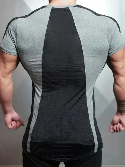 2025 Male Fitness T-shirt Summer Men's Athleisure Workout short sleeve T-shirt Compress quick-dry Men T-shirt Gym Sports Tops - AMULET RING STORE