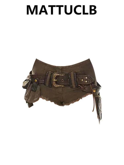 Summer Women Goblin Core Abi Y2k Streetwear Gyaru Cargo Denim Shorts Japanese Harajuku Jean Hot Pants Grunge Kpop Cyber Punk