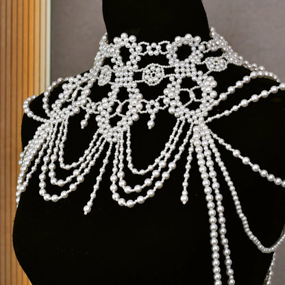 Bridal Bolero Black Crystal Necklace Beaded Bridal Covered Body Chain Women Accessories Off Shoulder Bolero Decoration VG09 - AMULET RING STORE