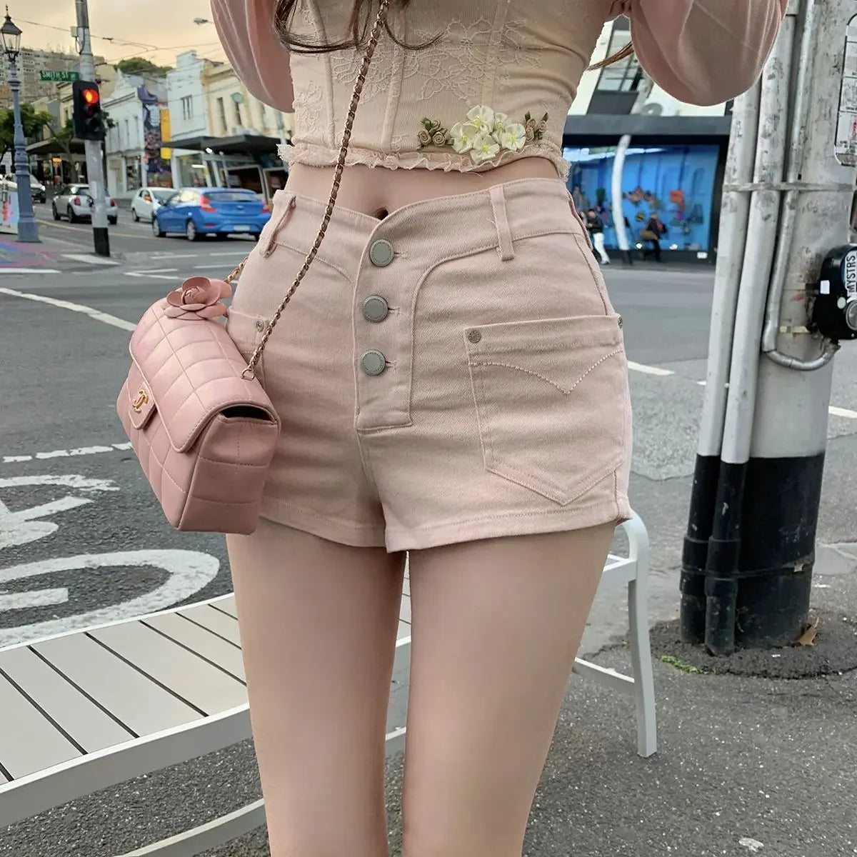 Korean Style Pink Straight Leg Women's Denim Shorts Designer Low Price Harajuku Fashion Y2k Casual XL Female Short Jeans Pants