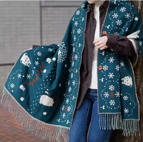 Scarf Shawl Button Dual-purpose Cute Cartoon Witch Kitten Scarf Winter Warm Cute Girl Thickened Warm Japanese Long Scarf Shawl - AMULET RING STORE