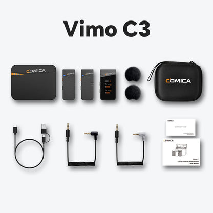 COMICA Vimo C 2.4G Mini Wireless Lapel Microphone with Charging Case, for Smartphone Camera Podcast Interview YouTube Facebook