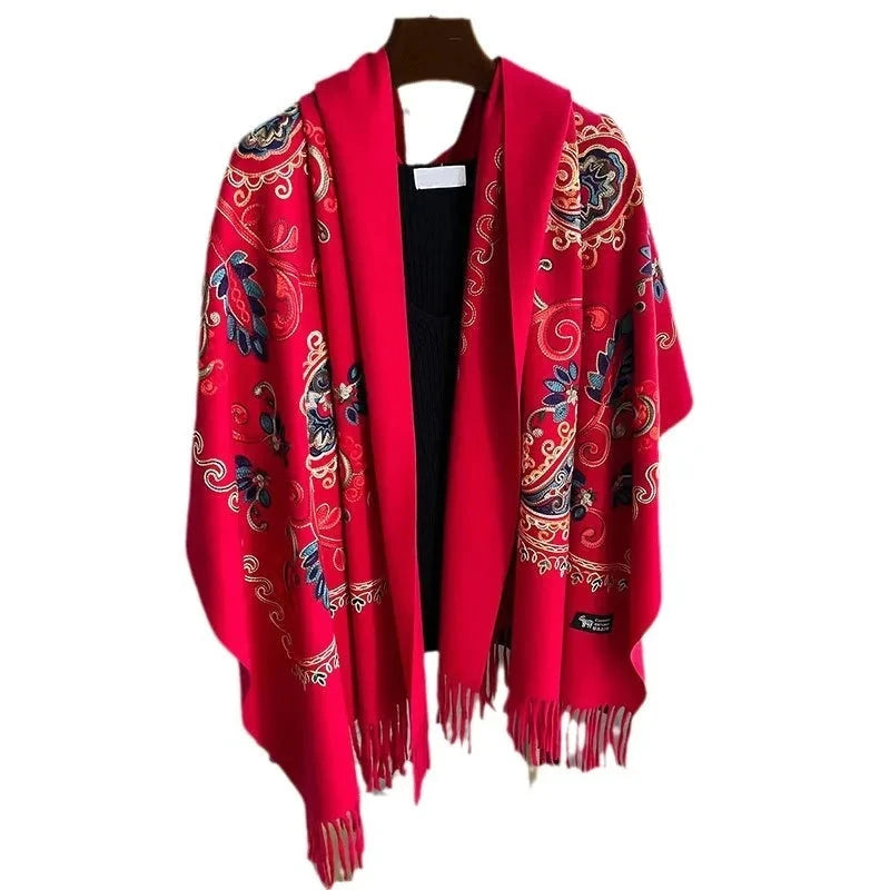 Travel Warm Cashmere Shawl Scarf Fashion Women Embroidery Print Pashmina Blanket Wraps Female Poncho Bufanda Autumn and Winter