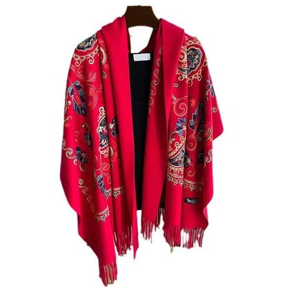 Travel Warm Cashmere Shawl Scarf Fashion Women Embroidery Print Pashmina Blanket Wraps Female Poncho Bufanda Autumn and Winter
