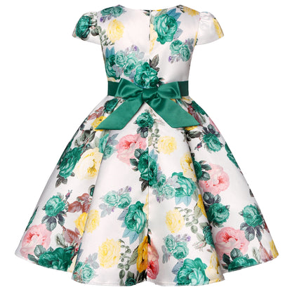 2025 Transnational Girls' Dress Children's Princess Dress Retro Print Formal Dress Holiday Hostess Dress Hot Sale