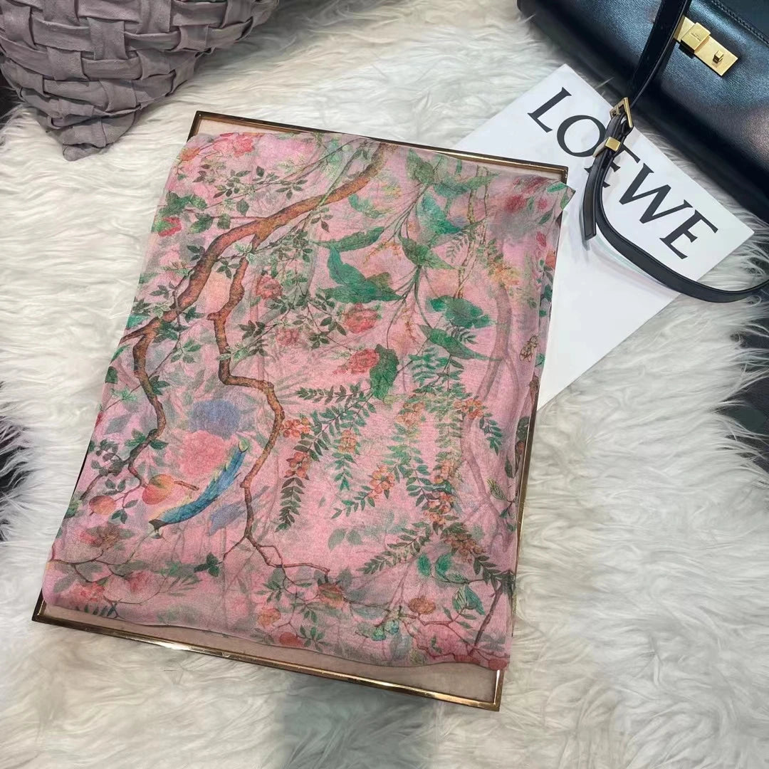 BYSIFA|New Black Pink Peony 100% Silk Shawl Scarf Women Chiffon Long Silk Scarves Cape Summer Foulard Winter Brand Scarves Wraps