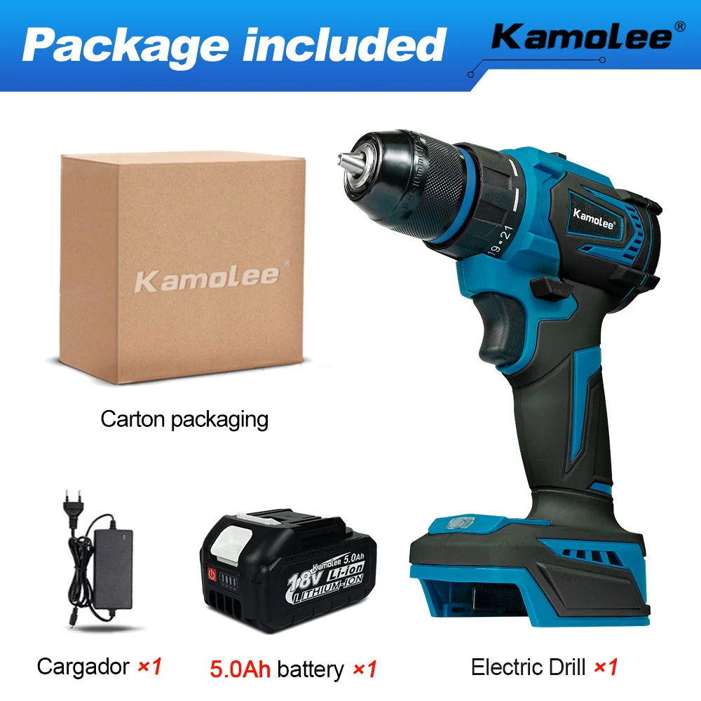 Kamolee 10mm Cordless Electric Impact Drill Electric Screwdriver Home DIY Power Tools For Makita 18V Battery - AMULET RING STORE