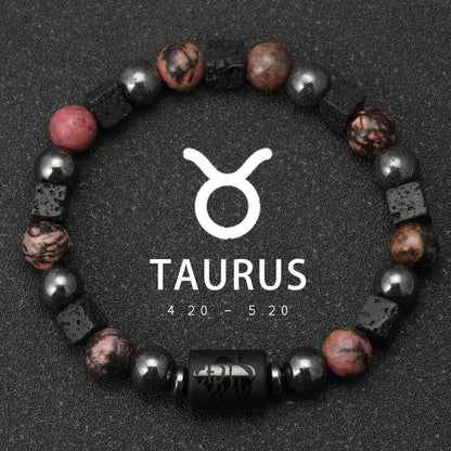 12 Zodiac Signs Natural Stone Bracelets Taurus Cancer Virgo Pisces Bracelets Ladies Men Couples Gift Bracelet aquarius
