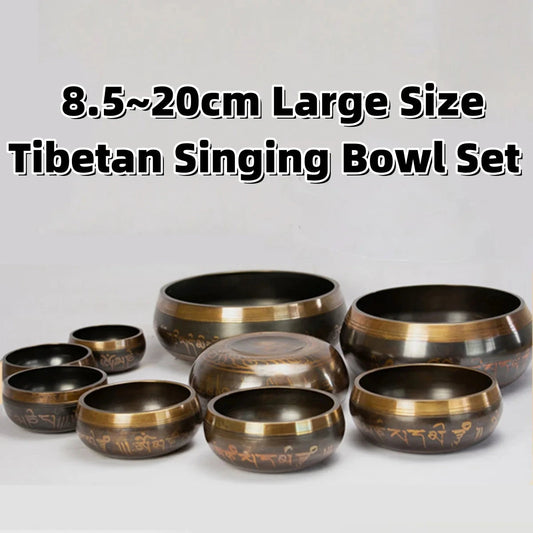 Tibetan Singing Bowl Set 8.5~20CM Size Optional Scripture Bowl Helpful for Meditation Yoga Relaxation Chakra Healing Prayer - AMULET RING STORE