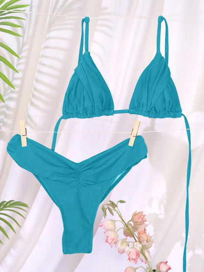 Sexy Folds Bikini Set Solid Micro Bikinis Women Swimsuit Female Triangle Swimwear Beach Wear Bathing Suit