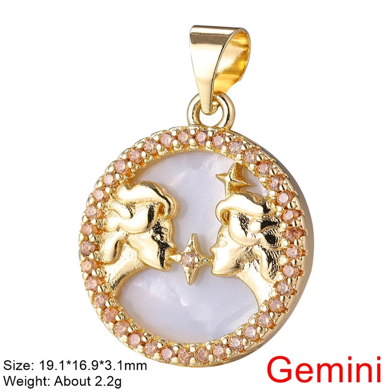 Juya DIY Imitation Pearl Shell 18K Gold Plated 12 Zodiac Charms For Handmade Fashion Birthstone Season Pendants Jewelry Making