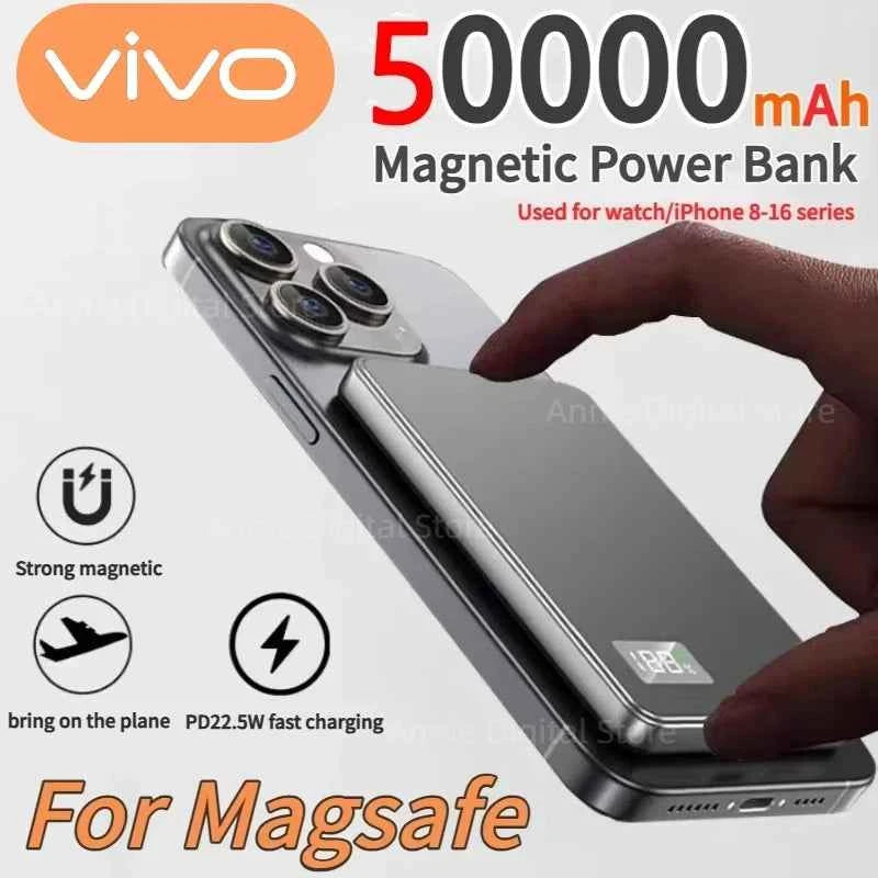 VIVO 50000mAh Portable Magnetic Wireless Power Bank PD22.5W Fast Charging External Battery for Magsafe For iPhone Samsung Xiaomi