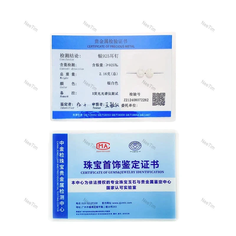 NeeTim Moissanite Stud Earrings for Women S925 Sterling Silver White Gold Plated Diamond Earring Ear Studs Wedding Fine Jewelry - AMULET RING STORE