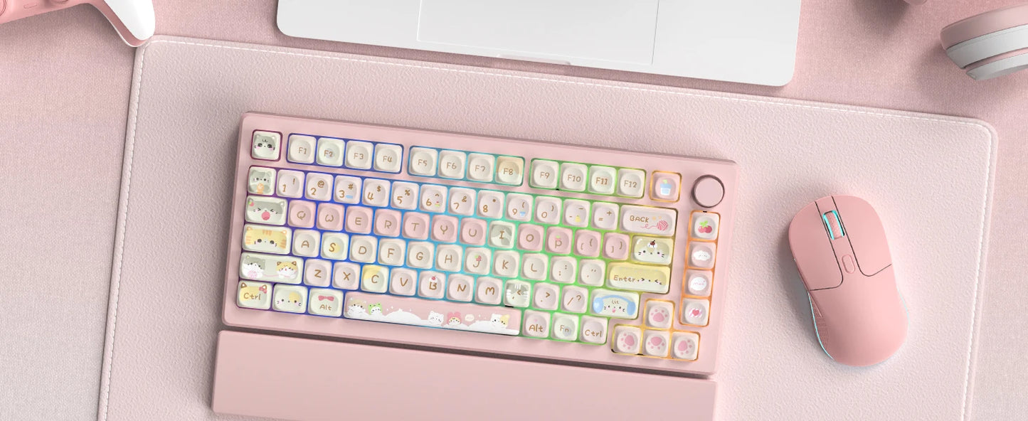 134 Keys Pink Cat  MOA Profile PBT Keycaps Customs Dye Sub Key caps for 61/87/104 Cherry MX Switch Gaming Mechanical Keyboard