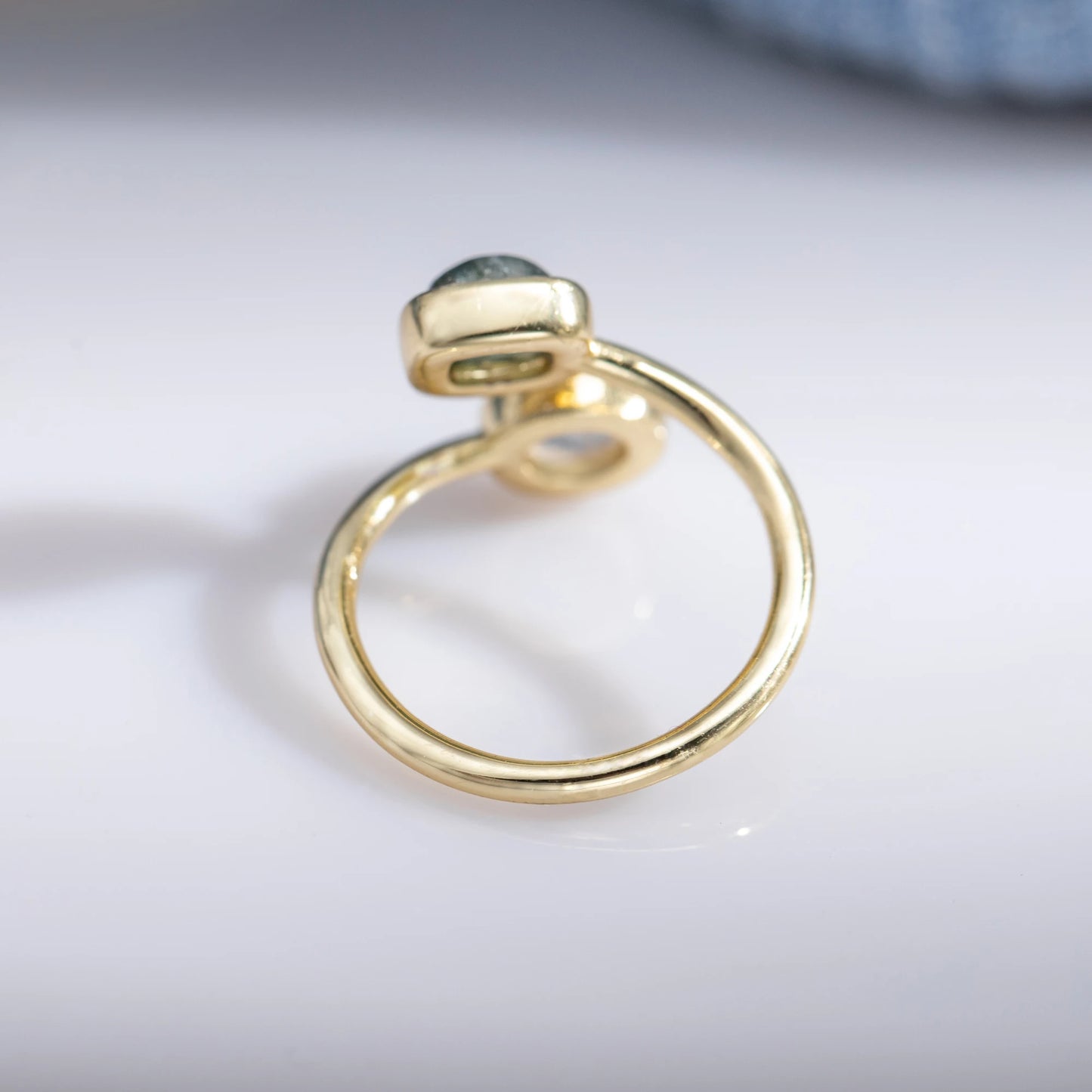 Natural Round Moonstone & Square Labradorite Double Stone Open Ring Luxury Adjustable Copper Rings for Woman Anniversary Gifts