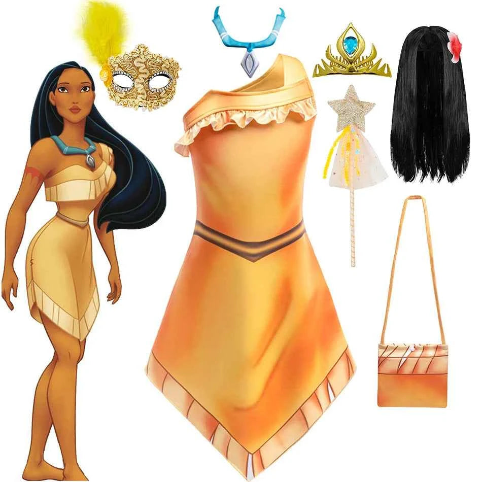 Indian Pocahontas Princess Cosplay Dress Girls Matoaka Halloween Party Disguise Costume Children Cartoon Movie Fantasy Outfits