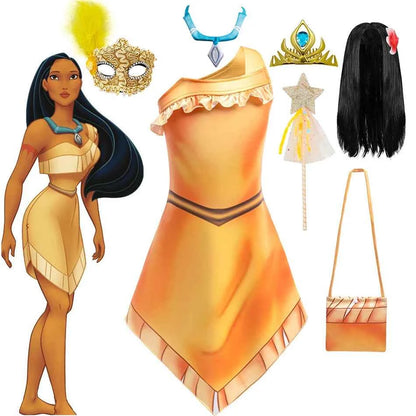Indian Pocahontas Princess Cosplay Dress Girls Matoaka Halloween Party Disguise Costume Children Cartoon Movie Fantasy Outfits