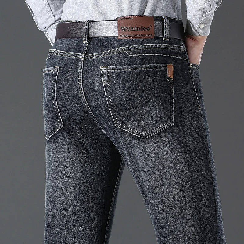 Men New Business Men's Jeans Casual Straight Stretch Fashion Classic Blue Black Work Denim Trousers Male Brand Clothing 28-40