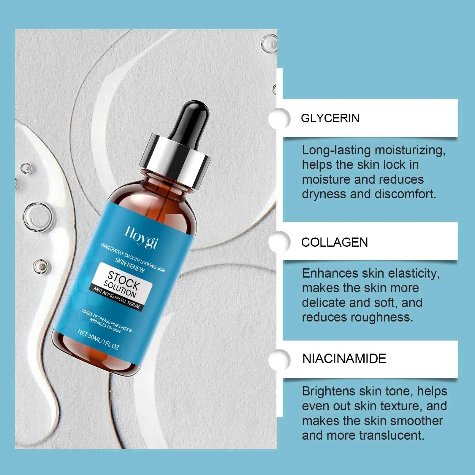 Collagen Facial Serum Hydrating Brightening Essence, Under Eye Wrinkle Care Gentle Anti-Aging Concentrate for All Skin Types