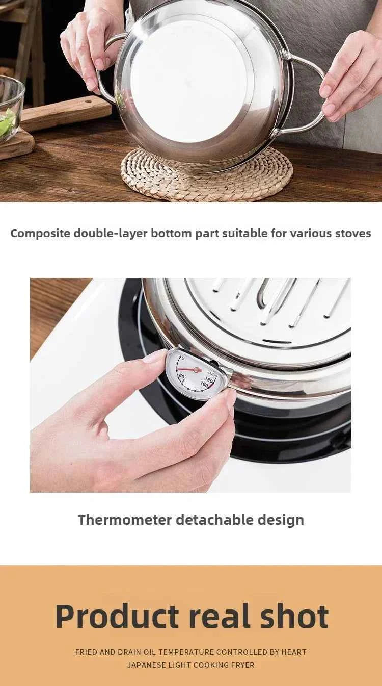 Multifunctional deep fryer with Thermometer and Oil Drip Drainer Rack Household Double Bottom Gas Induction Cooker Kitchen Tools