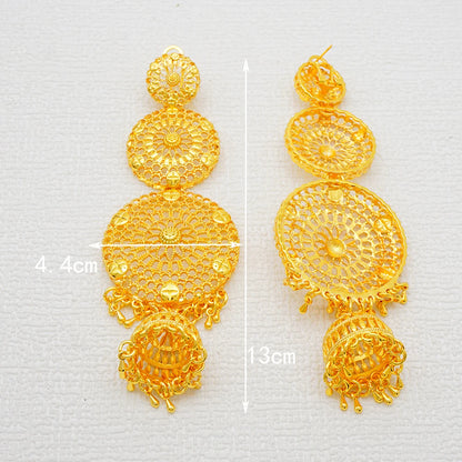 Fan Shape Earrings New Fashion Dubai Gold Color Drop Earrings French African Women Girls Party Gifts Wedding Jewelry Earring