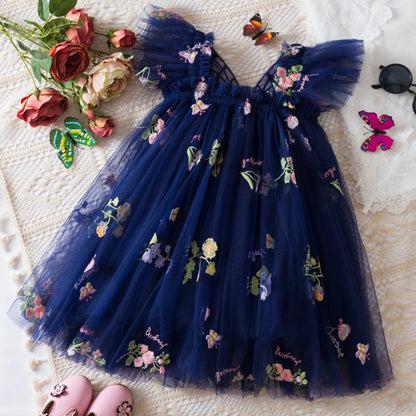 Delicate Party Prom Evening Dress Colorful Flower Embroidery Dresses Fashion Butterfly Princess Dress Birthday Princess Clothes