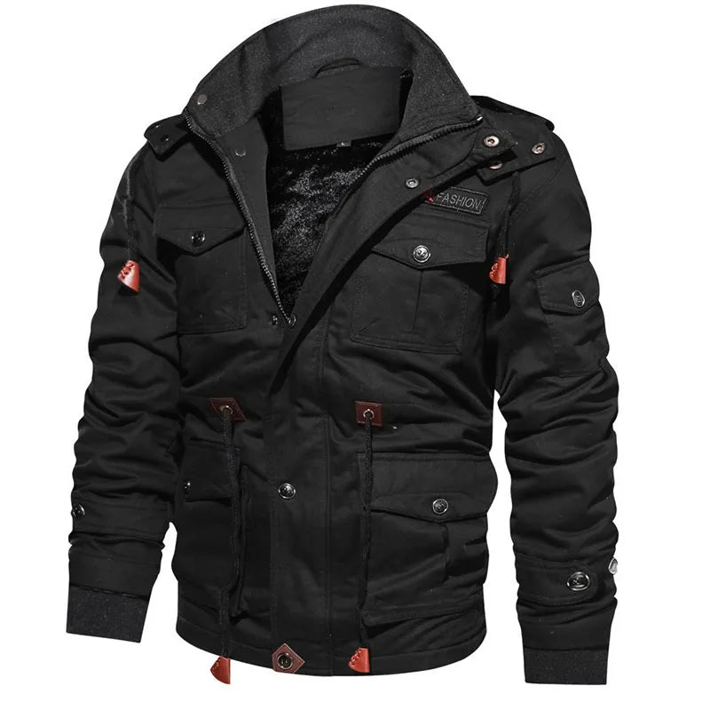 Men's Hooded Winter Jackets Plush Thickened Coat Autumn Large Tactical Cotton Medium And Long Work Clothes Bomber Tactical Coats