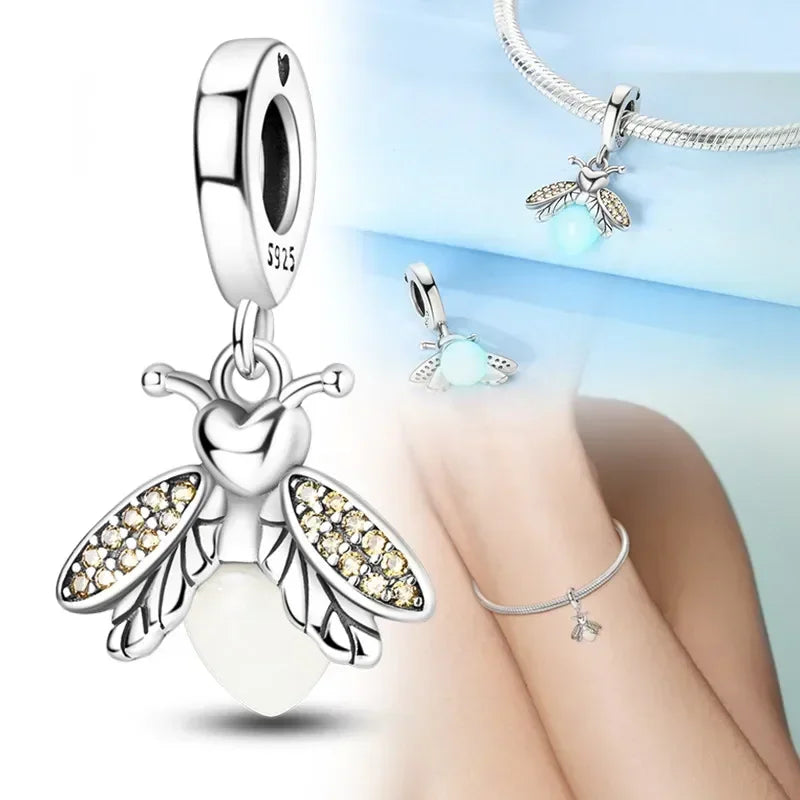S925 Silver Glow-in-the-dark Firefly Charm Pendant Fit Original Charms Bracelet Gift Beads for Women Diy Fine Jewelry Gifts - AMULET RING STORE