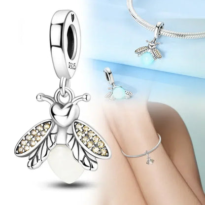 S925 Silver Glow-in-the-dark Firefly Charm Pendant Fit Original Charms Bracelet Gift Beads for Women Diy Fine Jewelry Gifts - AMULET RING STORE