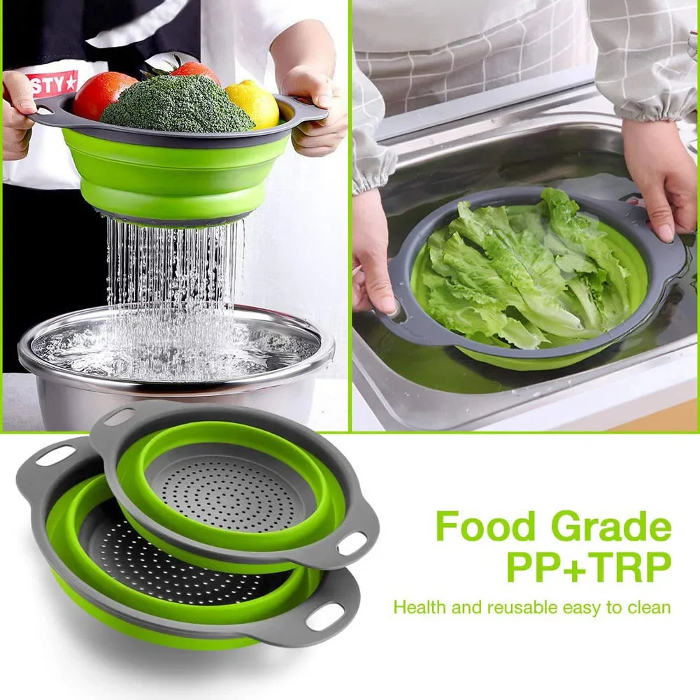 Silicone Round Folding Vegetable Fruits Washing Drain Basket Collapsible Colander Strainer Basket Kitchen Gadgets - AMULET RING STORE