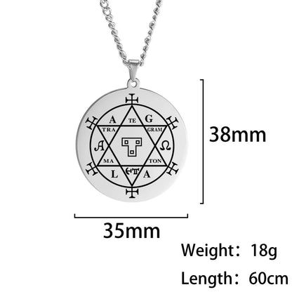 Dawapara Fortune Wheel AGLA INRI Stainless Steel Men Necklace