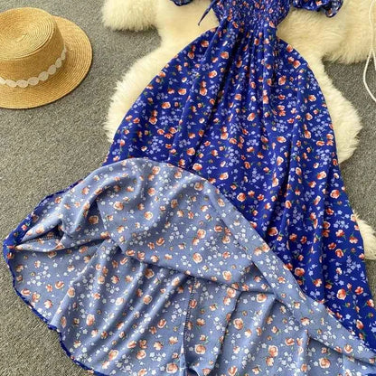 YuooMuoo Romantic Floral Print Long Dress 2024 New Summer Off Shoulders Puff Sleeve Big Swing Women Dress Korean Party Vestidos