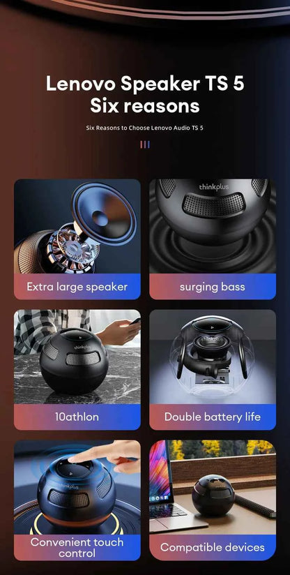 Ship From US Lenovo Bluetooth Speaker Portable Outdoor Long Endurance Home Music Player HiFi Stereo Surround Sound Box TS5