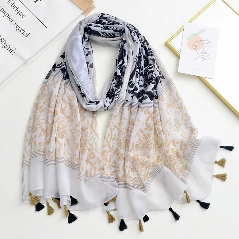 Luxury Brand Scarf For Woman Soft Cotton Shawl Wrap Tassel Viscose Muslim Woman Hijab Boho Beach Towel Female Bandana Headscarf - AMULET RING STORE