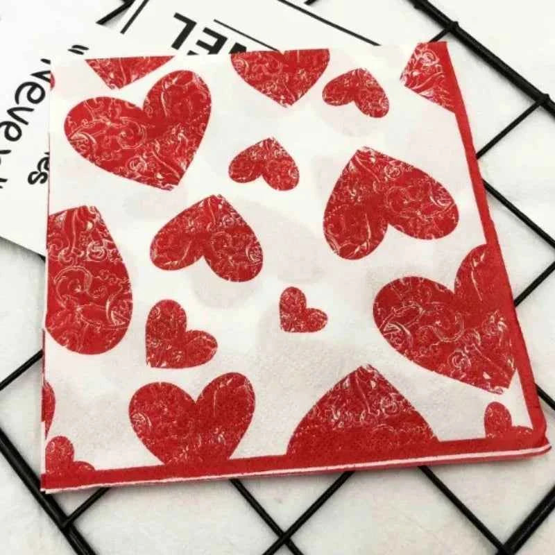 Heart Shaped Colourful Printed Napkin Wedding Valentine's Day Facial Tissue Proposal  Decoration Wine Glass Flower Paper 20pcs/P